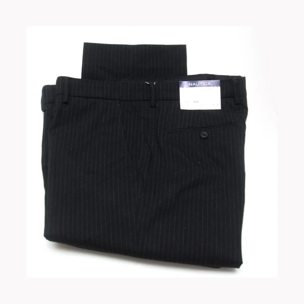 Nautica Men's Modern Stretch Dress‎ Pants Striped Black 36Wx32L D110629